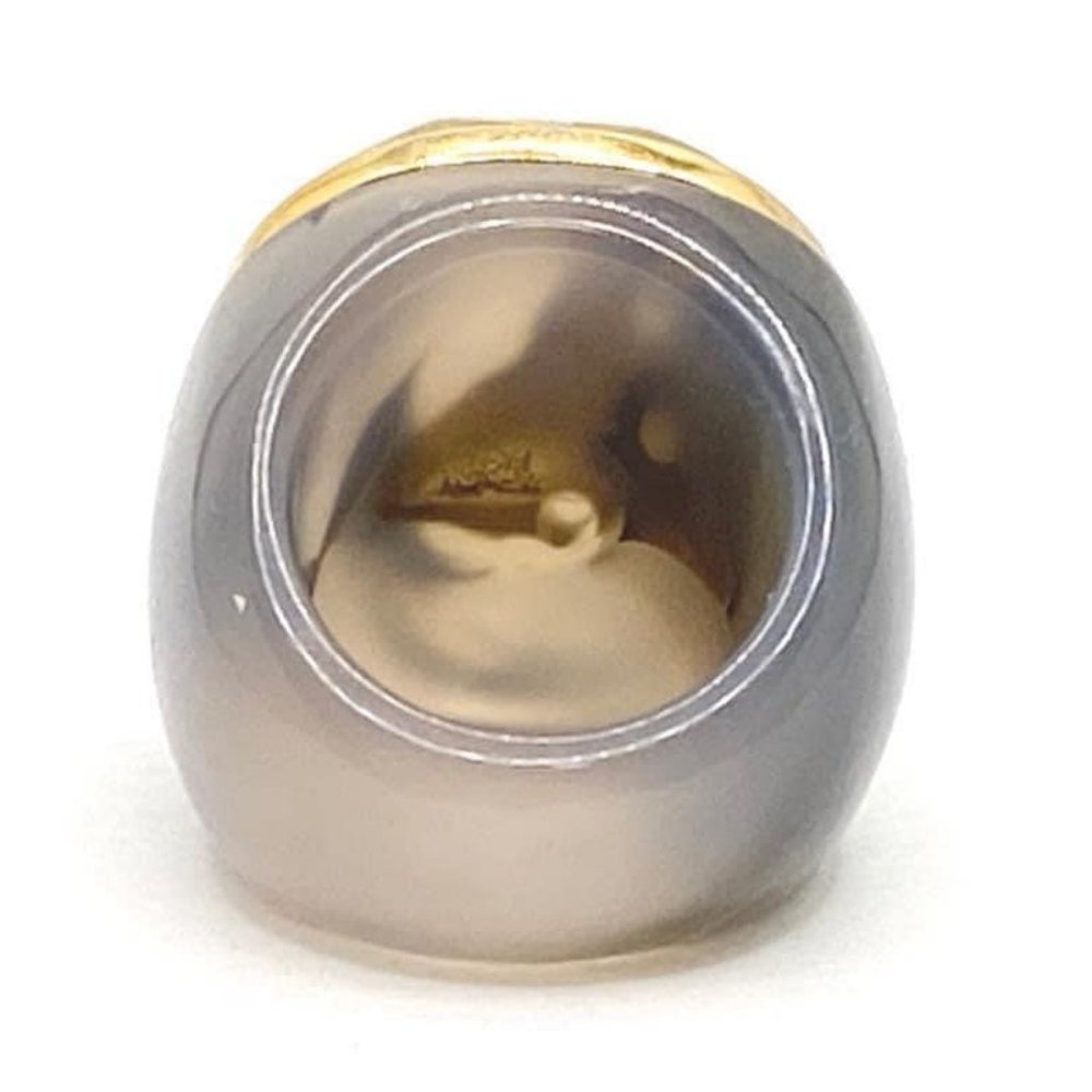 Vintage 18KGP rimmed domed agate statement ring with crystal quartz - size 7. - Picture 5 of 6